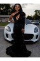 Fabricants Noir Fourreau Balayage train Paillettes Velours Longue Robes de bal