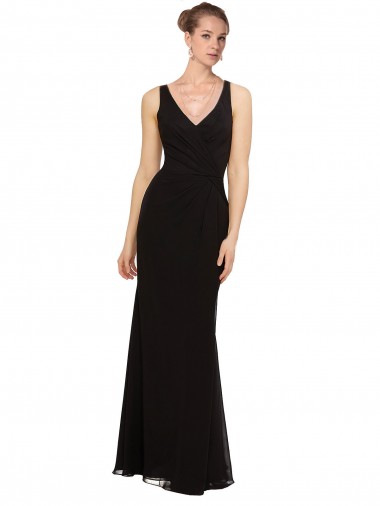 Fabricants Noir Fourreau Col V Mousseline Longue Robes demoiselle d'honneur