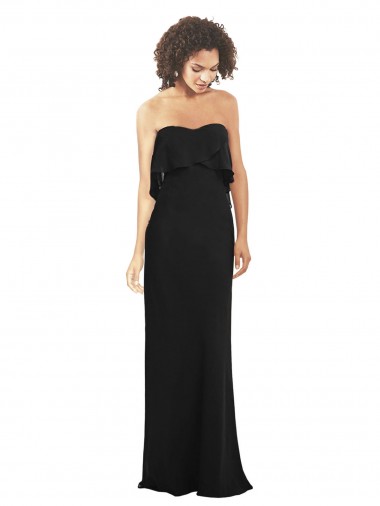 Fabricants Noir Fourreau Sans bretelle Mousseline Longue Robes demoiselle d'honneur