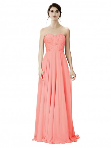 Fabricants Peach Trapèze Sans bretelle Mousseline Longue Robes demoiselle d'honneur