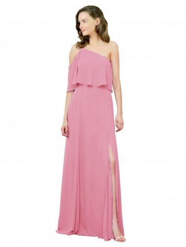 Fabricants Peau Rose Trapèze Mousseline Longue Robes demoiselle d'honneur