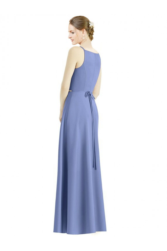 Fabricants Periwinkle Trapèze Bretelles spaghetti Col V Satiné Longue Robes demoiselle d'honneur