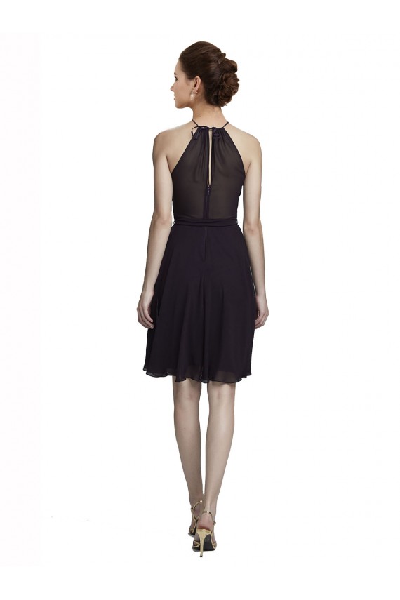 Fabricants Pourpre Trapèze Licou Col Haut Mousseline Courte Robes demoiselle d'honneur / Robes de cocktail