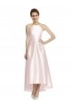 Fabricants Rose Trapèze Bretelles spaghetti Satiné Longue Asymétrique Robes demoiselle d'honneur