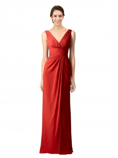 Fabricants Rouge Fourreau Col V Mousseline Longue Robes demoiselle d'honneur