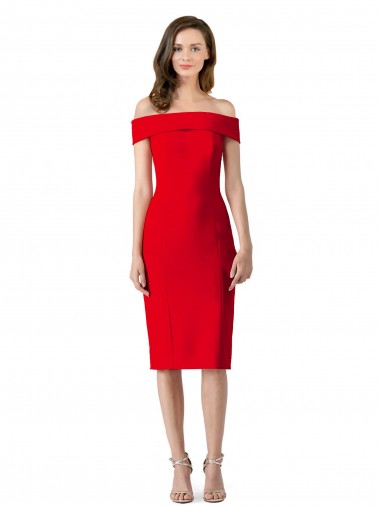 Fabricants Rouge Fourreau Épaule Dénudée Crêpe Stretch Courte Robes demoiselle d'honneur / Robes de soirée / Robes de cocktail