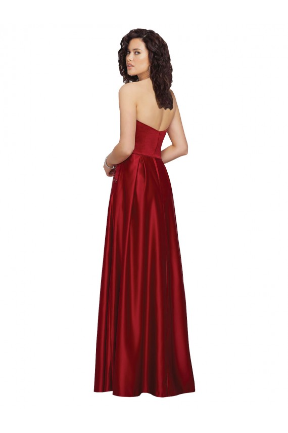 Fabricants Rouge foncé Trapèze Sans bretelle Satiné Longue Robes demoiselle d'honneur / Robes de bal