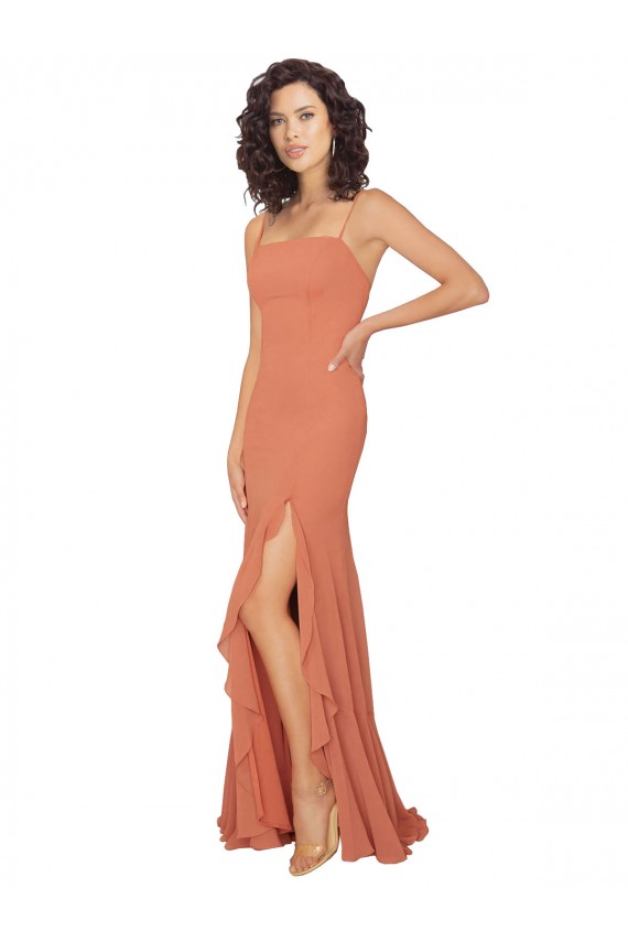 Fabricants Trapèze Col Carré Mousseline Longue Robes demoiselle d'honneur