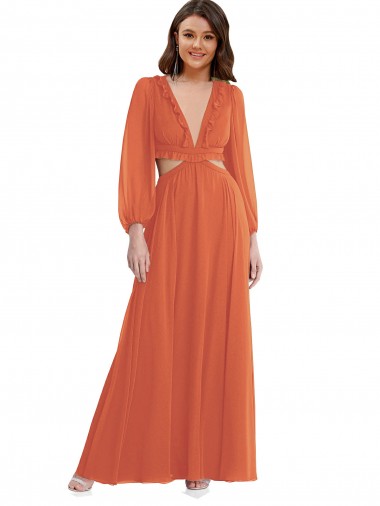 Fabricants Trapèze Col V Mousseline Longue Asymétrique Robes demoiselle d'honneur