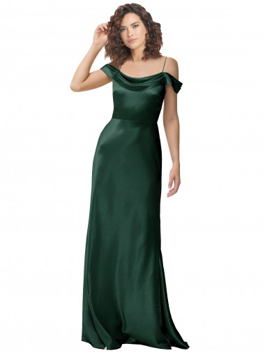 Fabricants Vert Chasseur Trapèze Épaule Dénudée Bretelles spaghetti Satiné Stretch Longue Formelles Robes demoiselle d'honneur / Robes de soirée / Robes de bal