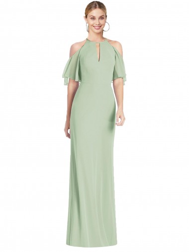 Fabricants Vert Sauge Sirène Licou Mousseline Longue Robes demoiselle d'honneur