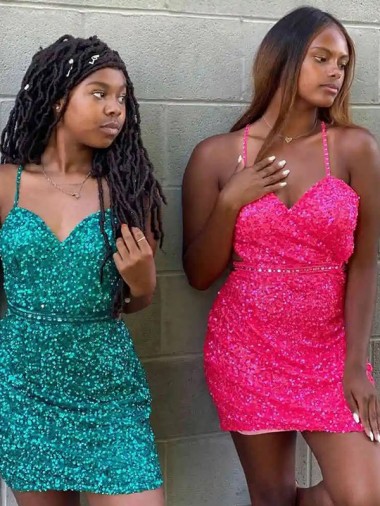 Fabricants Vert foncé Fourreau Col V Courte Paillettes Velours Courte Robes de bal