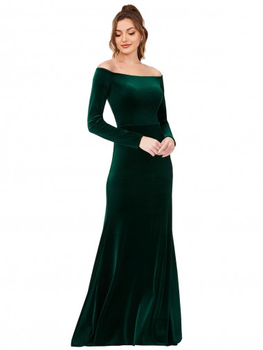 Fabricants Vert foncé Fourreau Épaule Dénudée Velours Stretch Longue Formelles Robes demoiselle d'honneur / Robes de soirée / Robes de bal