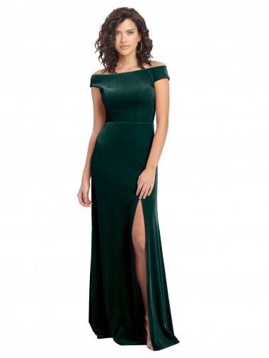 Fabricants Vert foncé Trapèze Col Carré Velours Stretch Longue Formelles Robes demoiselle d'honneur / Robes de soirée / Robes de bal