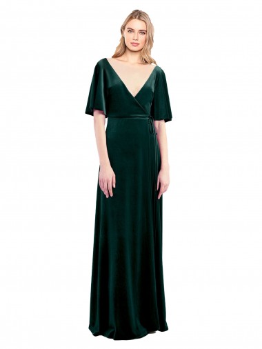 Fabricants Vert foncé Trapèze Col V Velours Stretch Longue Robes demoiselle d'honneur / Robes de bal