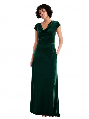 Fabricants Vert foncé Trapèze Velours Stretch Longue Robes demoiselle d'honneur / Robes de bal