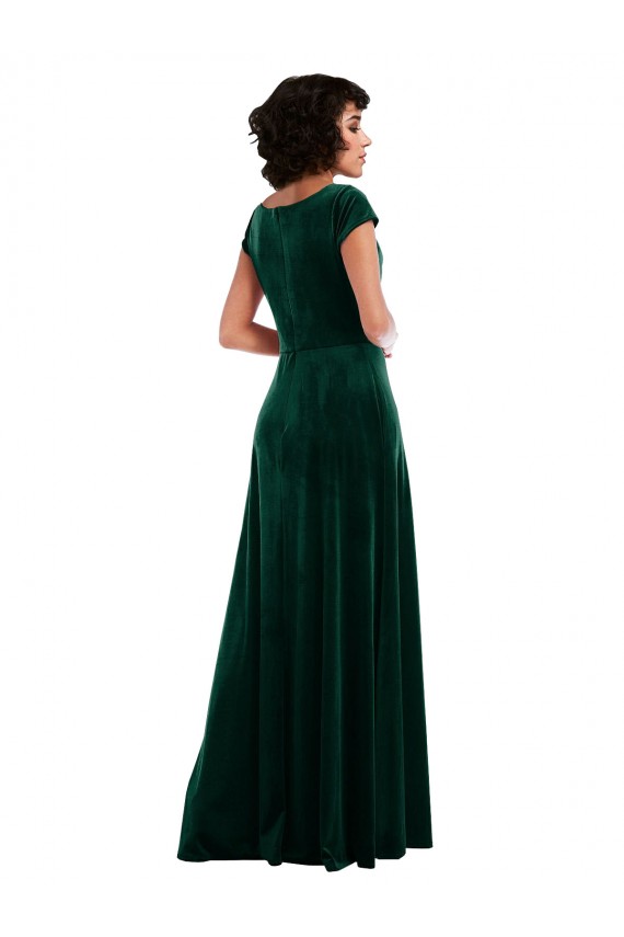 Fabricants Vert foncé Trapèze Velours Stretch Longue Robes demoiselle d'honneur / Robes de bal